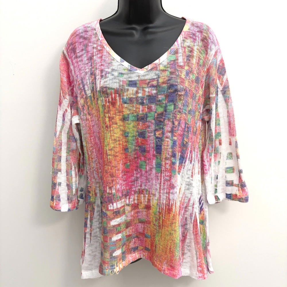 Katina Marie Tunic Top Abstract Geometric Print Size M Pink Multi